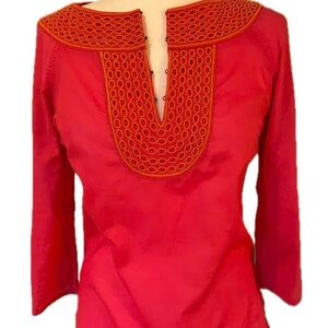 Tory Burch Pink and Orange Embroidered Tunic Blouse Top Size 12